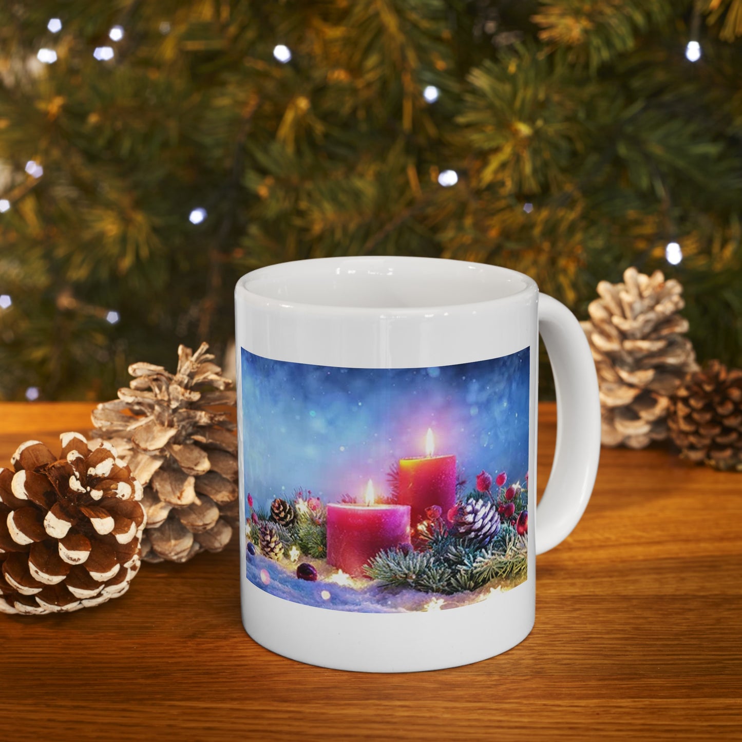 Christmas Candles /Ceramic Mug, 11oz